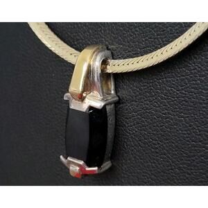 Lorenzo 925 Silver & 18k Gold Black Onyx Pendant & FGS 925 Silver Necklace Italy